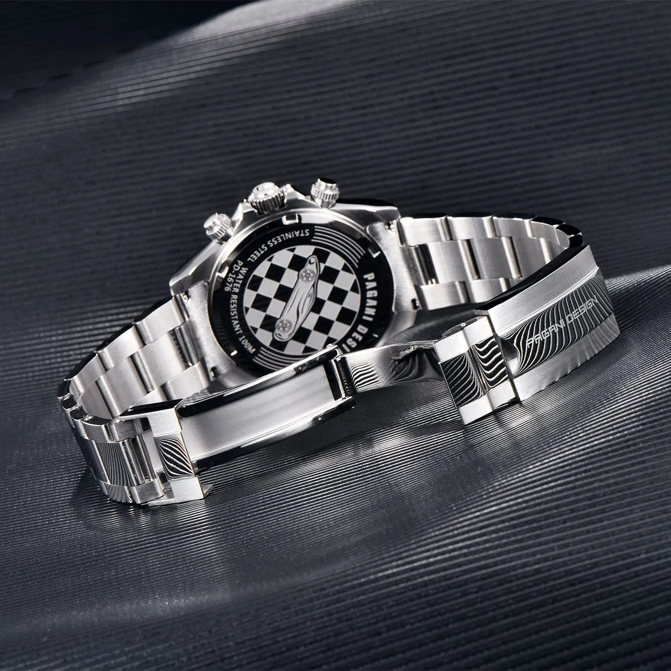 Berjani men's chronograph watch with stainless steel case and bracelet, black dial option