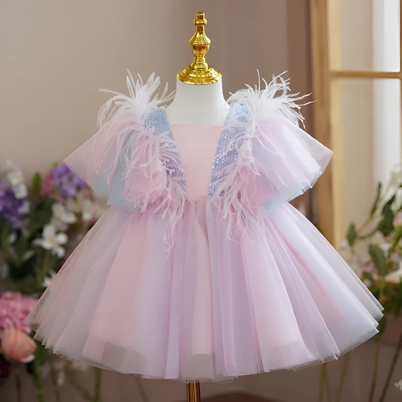 Girls' high-end princess dress in pink and blue for flower girls, polyester fibre, 80-160cm