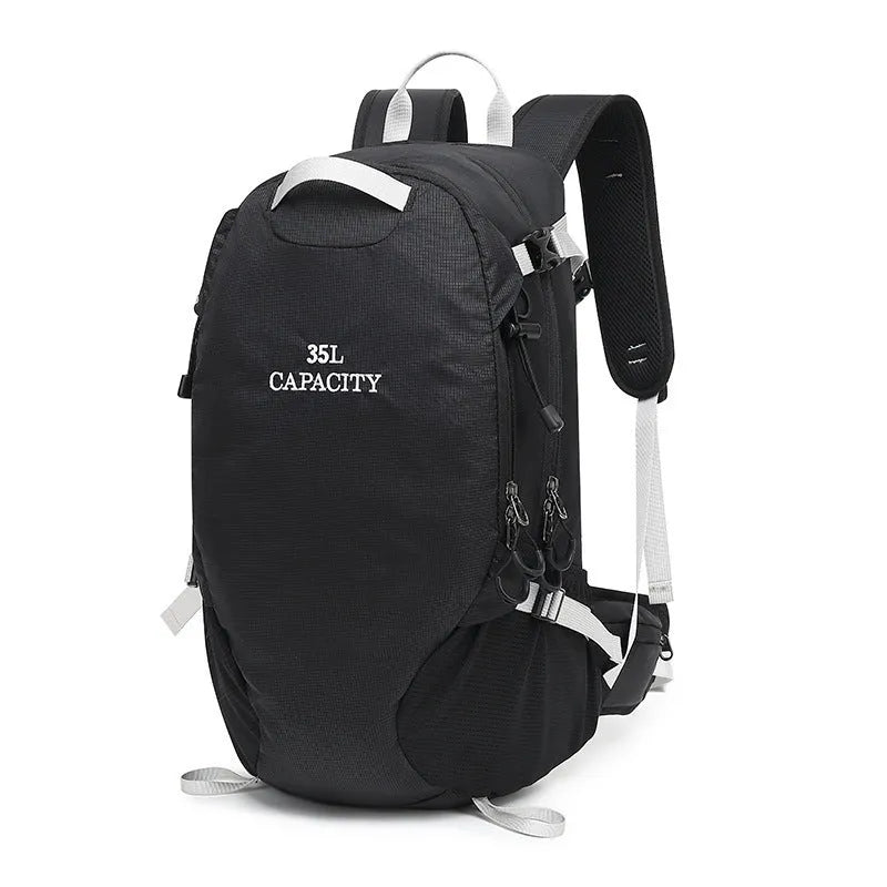 Waterproof Oxford cloth hiking backpack in black colour with physiological curve back plate