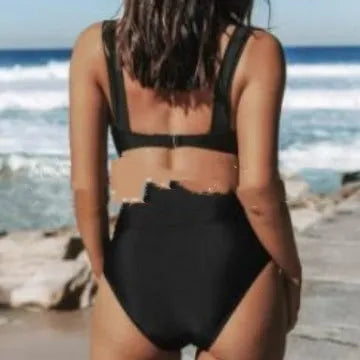 Women's solid colour bikini set in polyester fabric showing top and pants