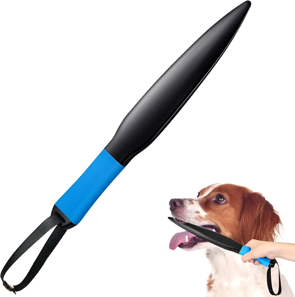 Blue handled nylon dog break stick for training, 35 cm long.