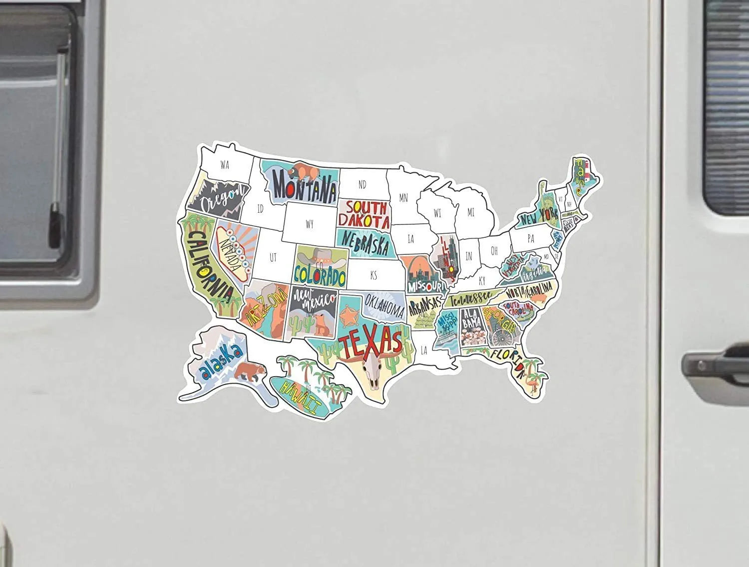 Travel sticker set for car decoration with world map background and lettering elements