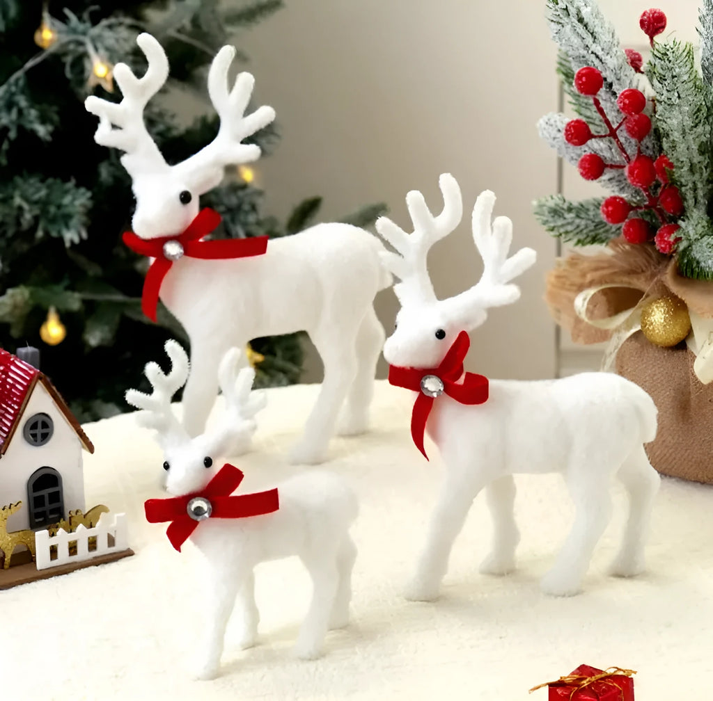 Plush white moose toy Christmas deer decoration with soft fabric, displayed in festive setting