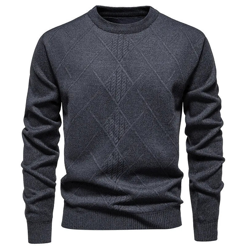 Fleece-lined thick round neck knitted undershirt for men in beige