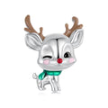 Silver S925 sterling silver bead charm with elk design, 1.7cm tall, on white background