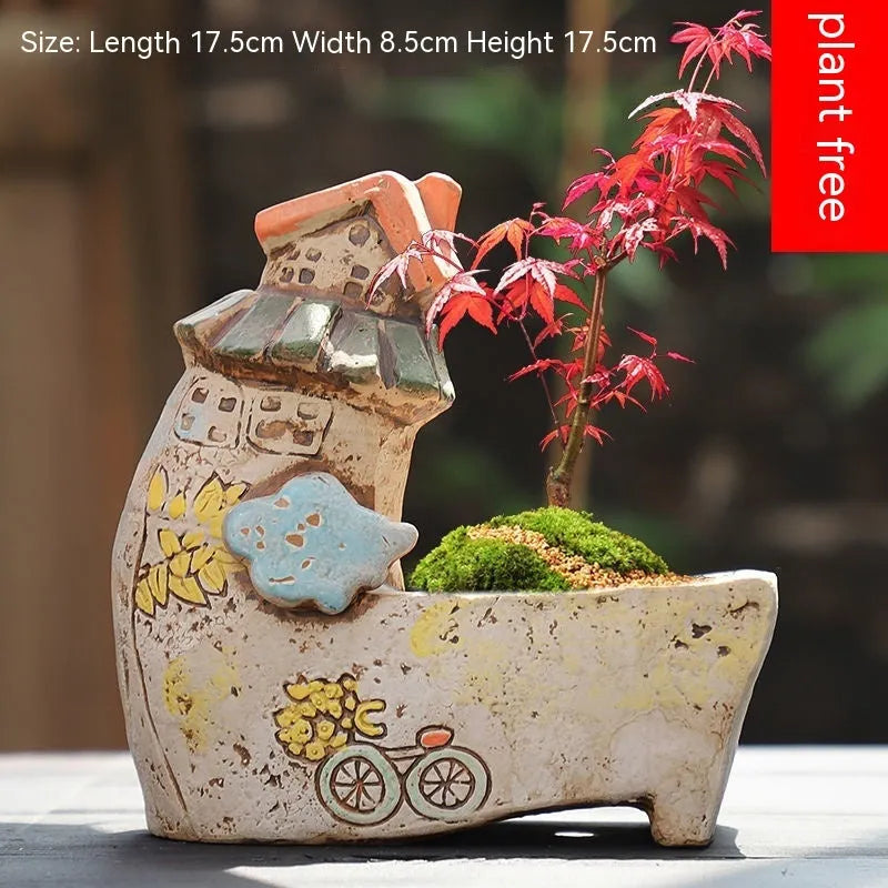 Ceramic combination pot with hand-painted meat and flower design in cute pastoral style