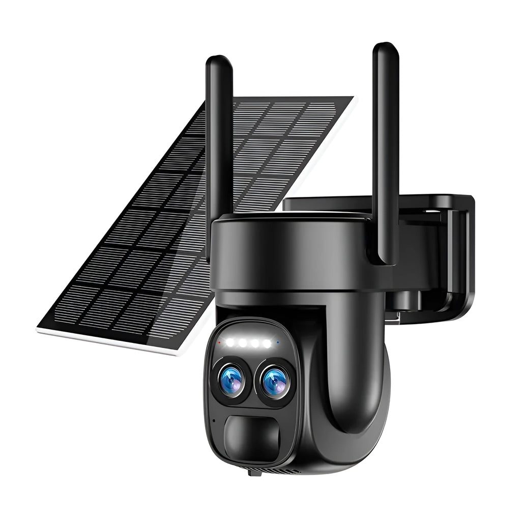 Solar-powered 8x zoom outdoor security camera with night vision capability