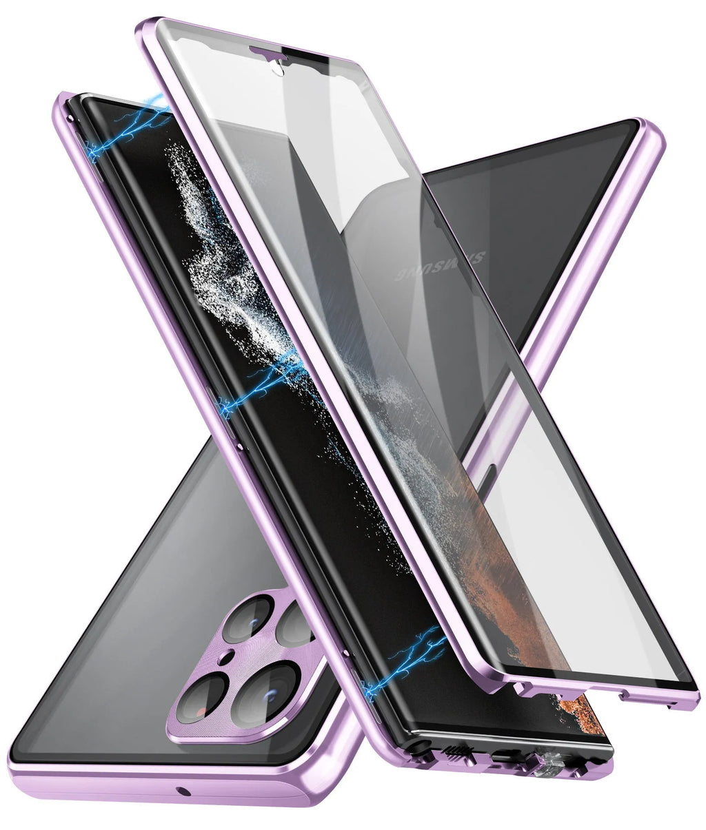 Metal magnetic phone case with mirror for Samsung Galaxy S24 Ultra in black colour.