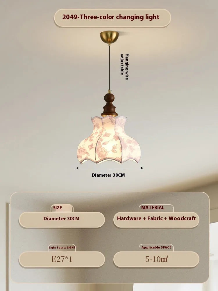 French style mid-ancient retro adjustable dining room chandelier with hardware and wood art fabric in large size