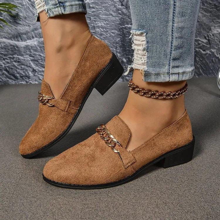 Women's pointed toe chunky heel casual shoes in suede, black colour, mid heel 3-5cm
