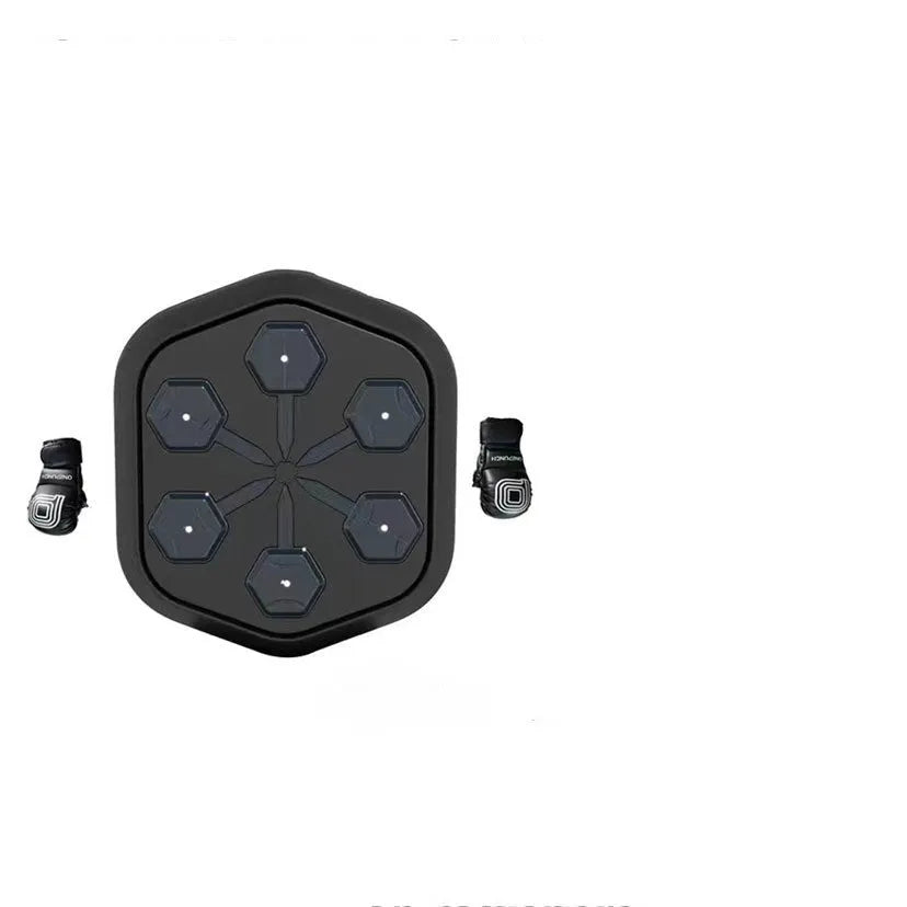 Black smart music boxing machine with Bluetooth connectivity and Velcro straps.