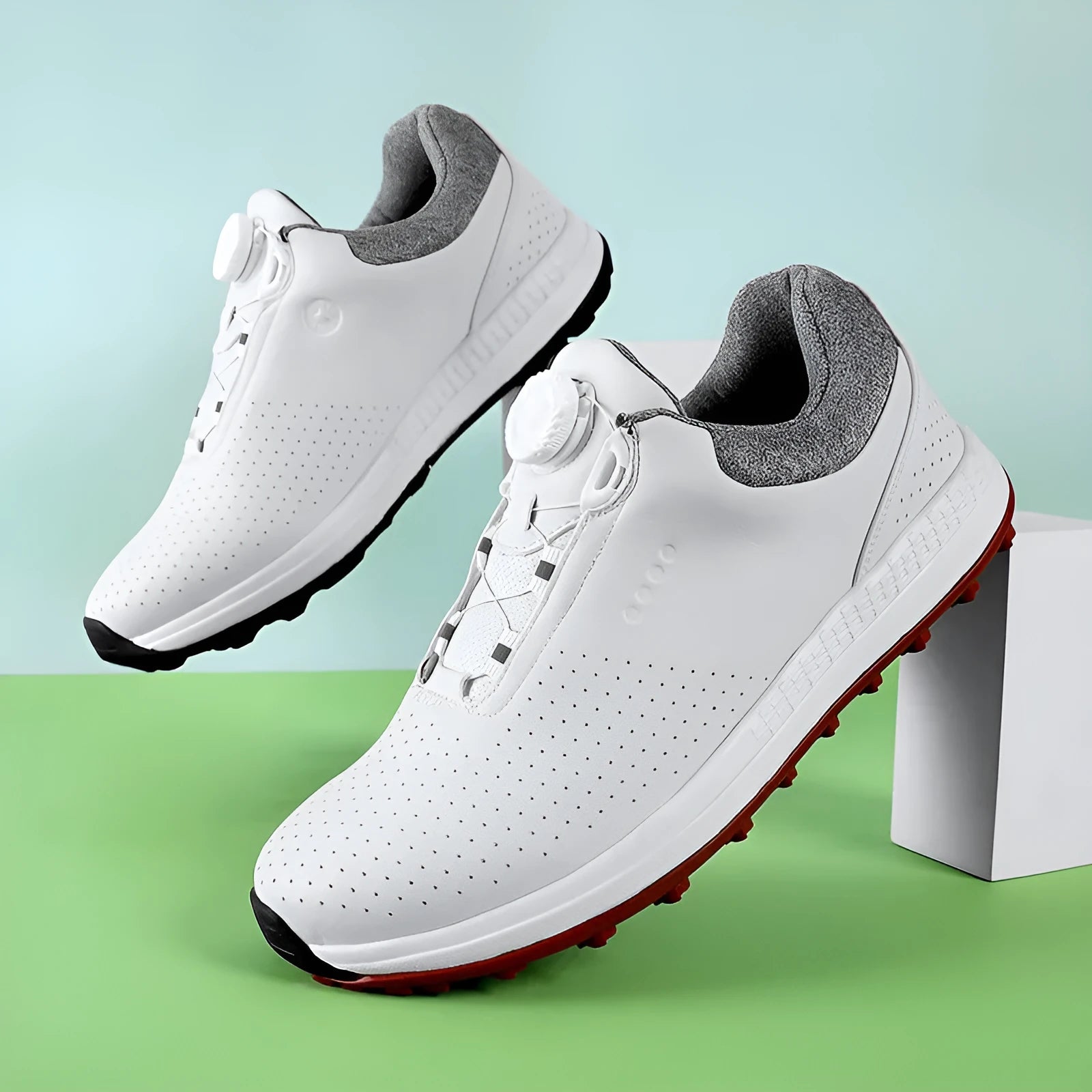 Golf fashion low top platform sneaker in 518 White with embroidered pigskin leather upper and rubber outsole