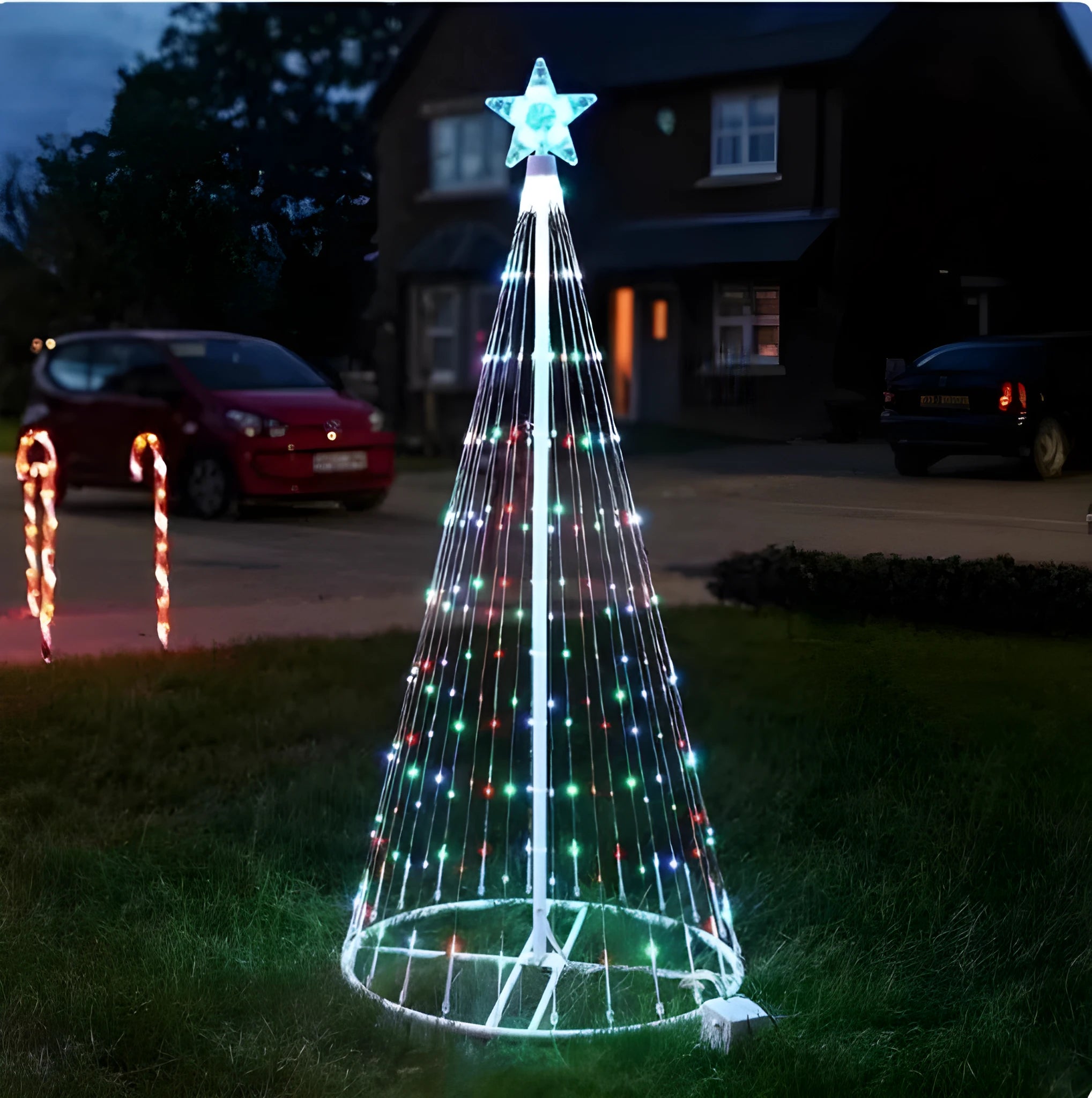 Multi-colour LED animated outdoor Christmas tree lights for garden decoration