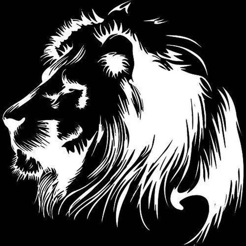 Reflective lion meditation car sticker on black background, 20x19.5cm