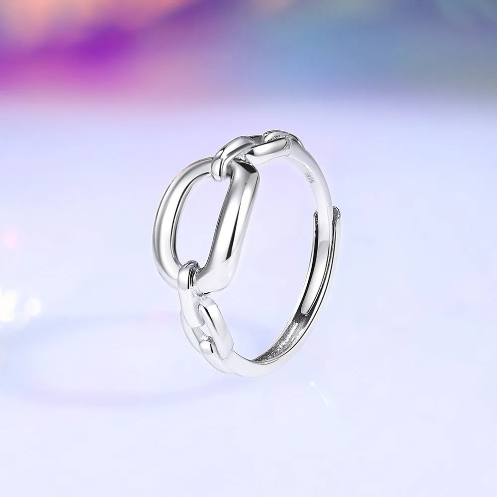 High-grade S925 openning silver ring with adjustable opening, unisex geometric design, white gold colour