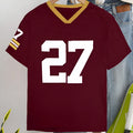 Red loose fit cotton t-shirt with printed letter pattern and short sleeves