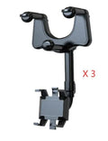 Black rearview mirror car phone holder with rotating head and telescopic arm extended