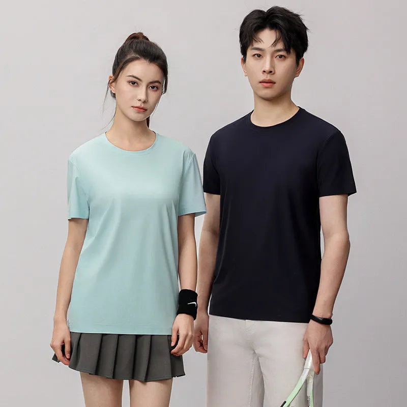 Men's ice silk quick-dry t-shirt in slim fit with short sleeves available in five solid colours