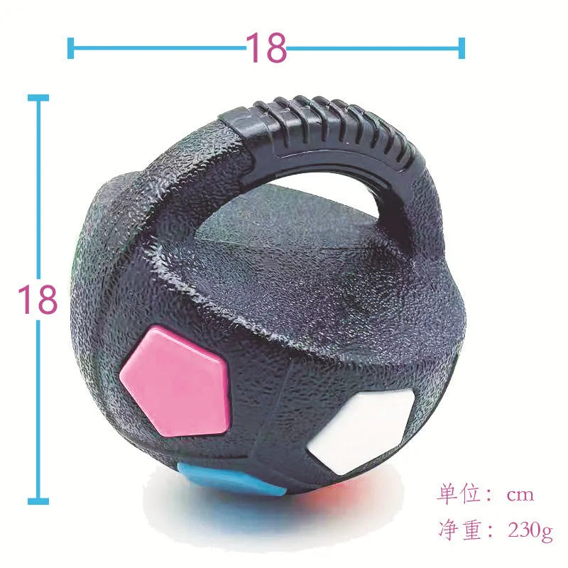 Football tennis ball shaped dog toy in white with black pattern for outdoor fetching