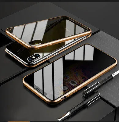 Anti-peep magneto flip phone case with metal frame for iPhone models in multiple colours