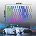 Honeycomb pattern vinyl sticker sheet for car taillights in black, carbon fibre, or colourful finish, 48cm by 30cm.