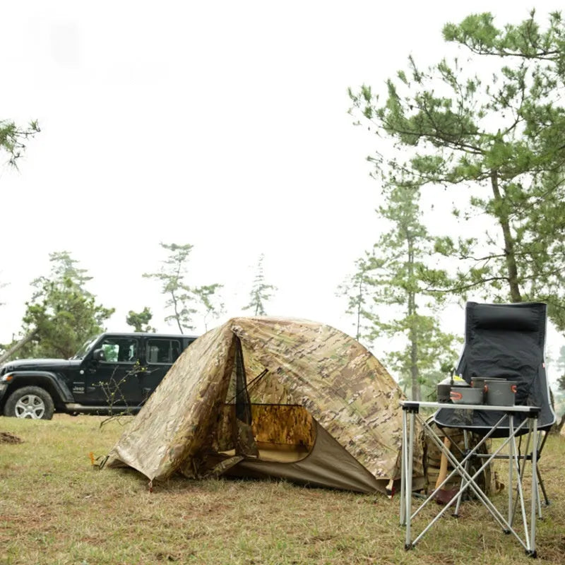 Single person military hiking tent in camouflage colour for four-season outdoor camping