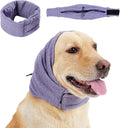 Gray dog calming hoodie ear wrap with adjustable fit for noise protection and anxiety relief