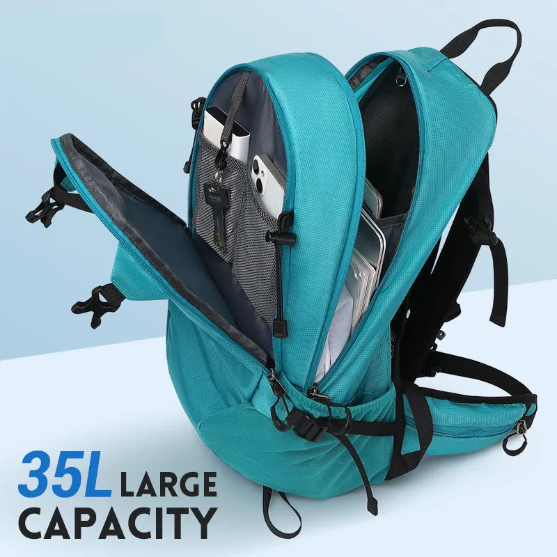 Waterproof Oxford cloth hiking backpack in black colour with physiological curve back plate