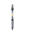 A neutral-coloured plastic gel pen with a 0.5mm tip, shown with black, red, and blue ink options.