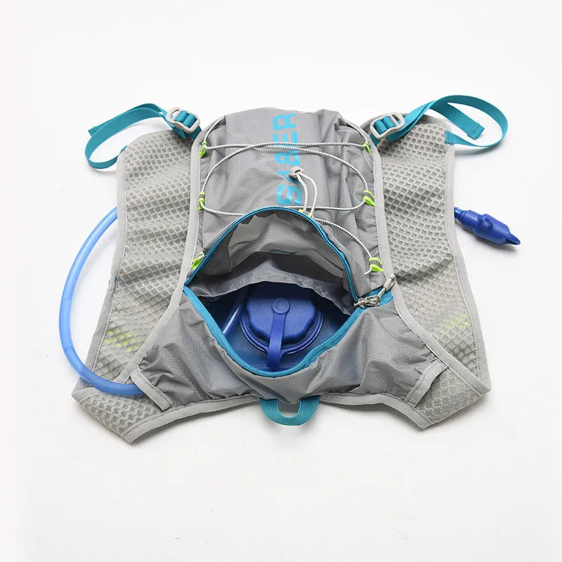 Multifunctional Nylon running backpack in a solid colour with reflective strips, shown in a side profile.