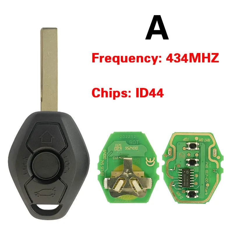 BMW three-button straight blade remote key replacement with ID44 chip