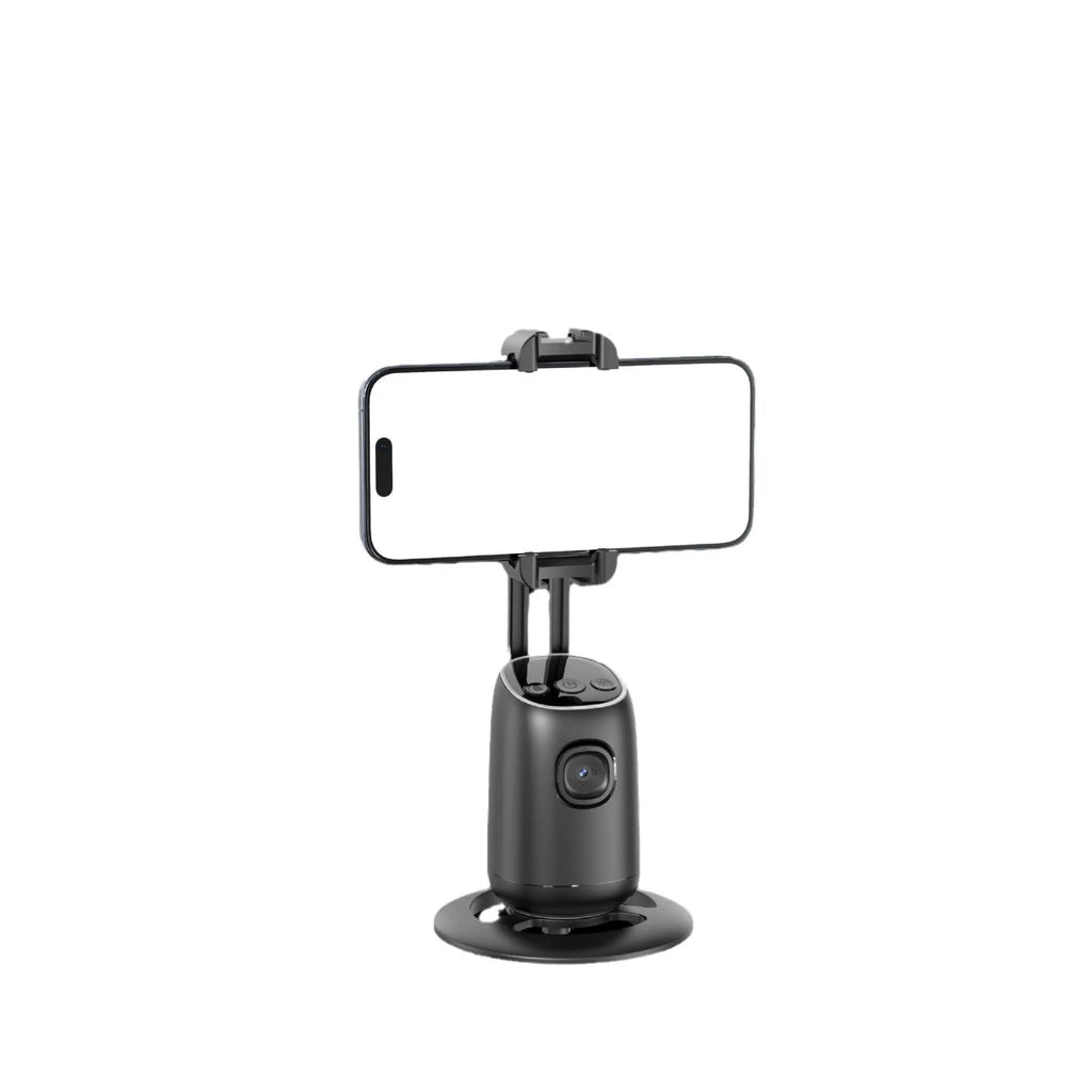 P05 black desktop rotating mobile phone holder with round chassis and ambient light