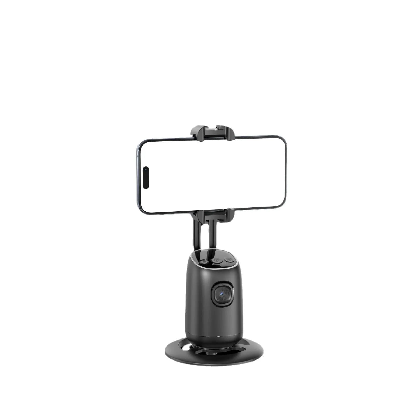 P05 black desktop rotating mobile phone holder with round chassis and ambient light