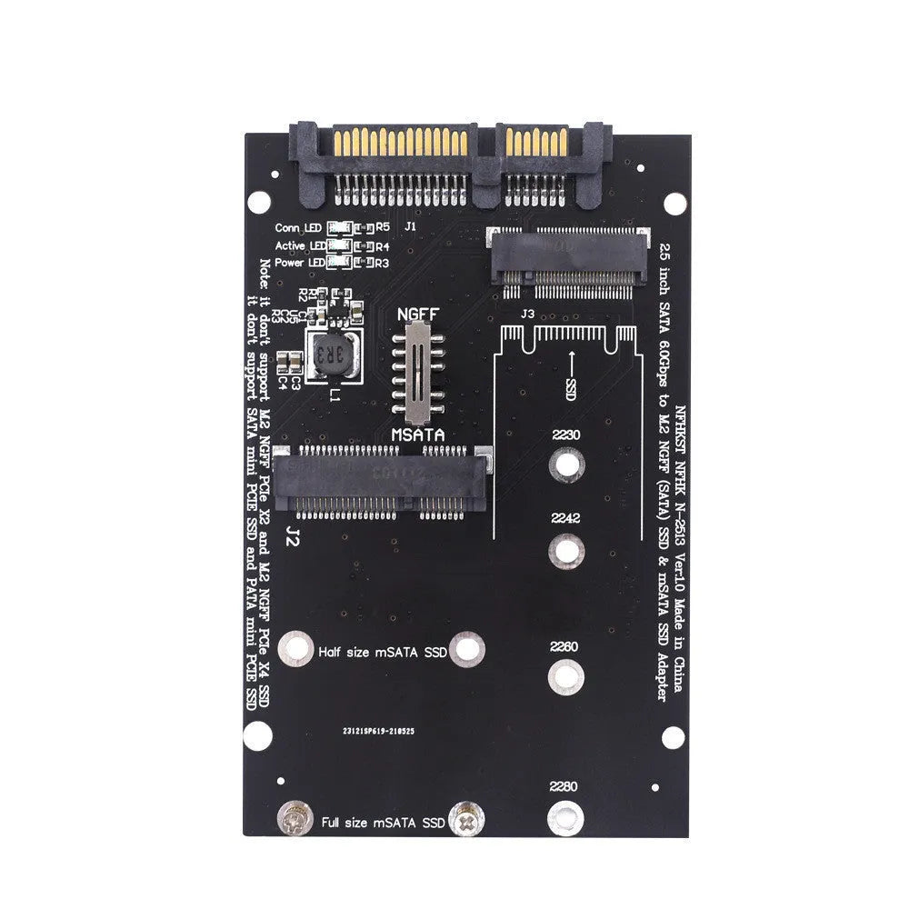 SATA3 to M.2 NGFF mSATA SSD adapter conversion card on a blue background.