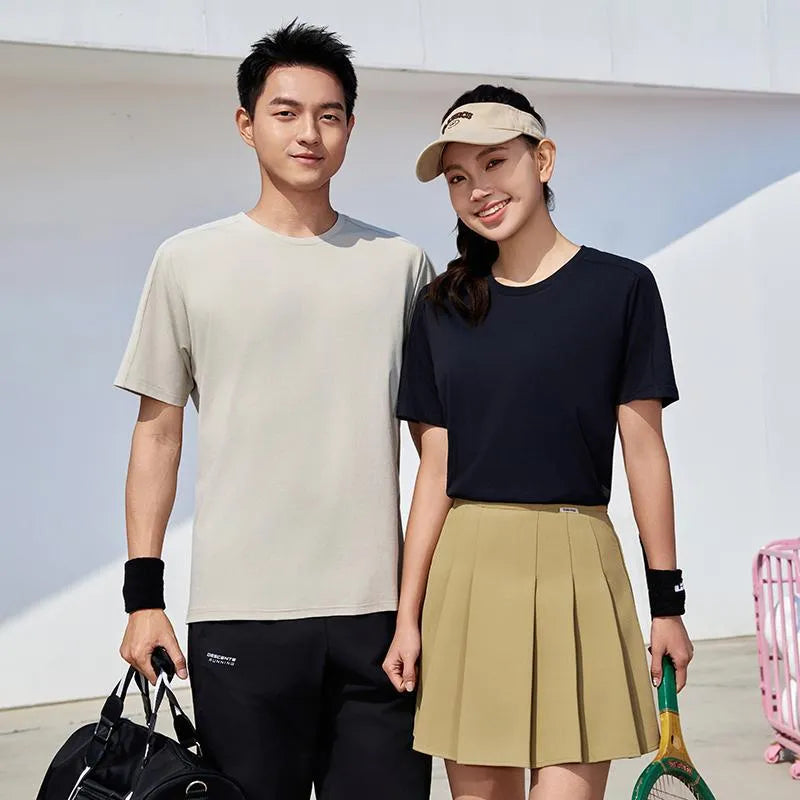 Difu solid colour short sleeve T-shirt in Ivory White, slim fit pullover for sports meeting