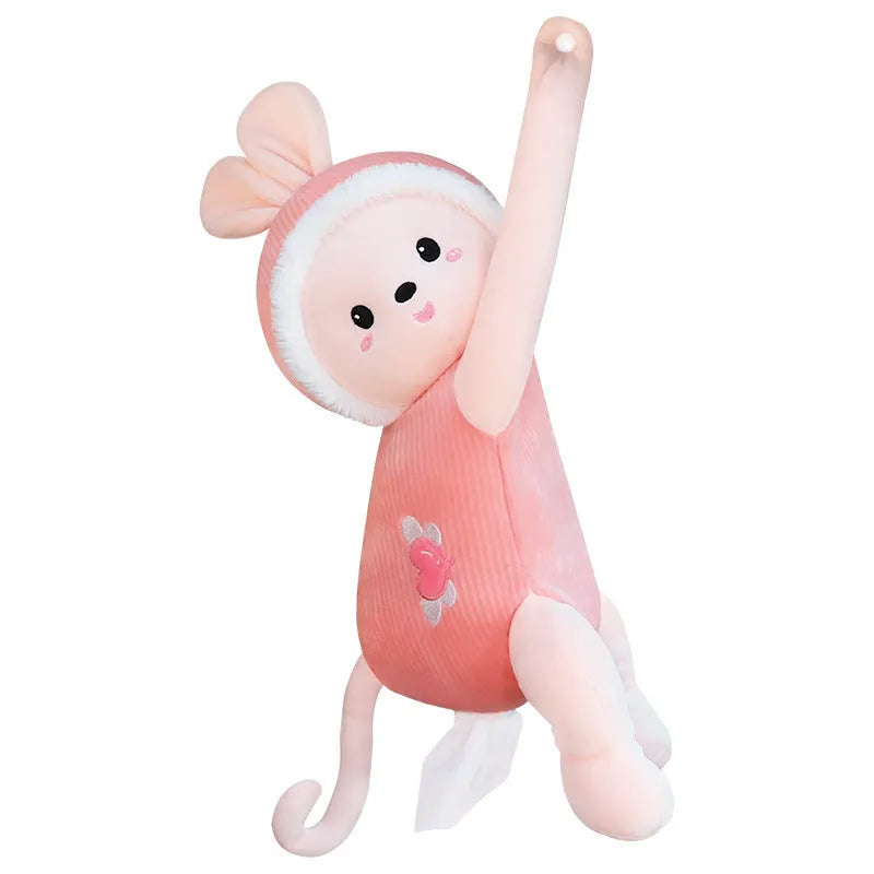Soft plush car headrest tissue box holder in a cute animal character style.