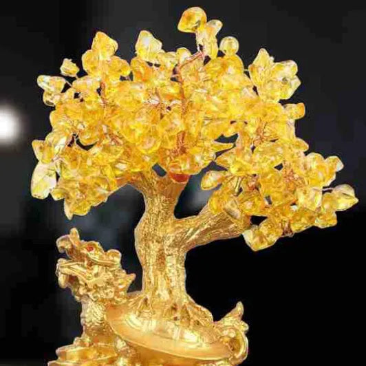 Citrine-coloured resin small water turtle money tree Feng Shui ornament.