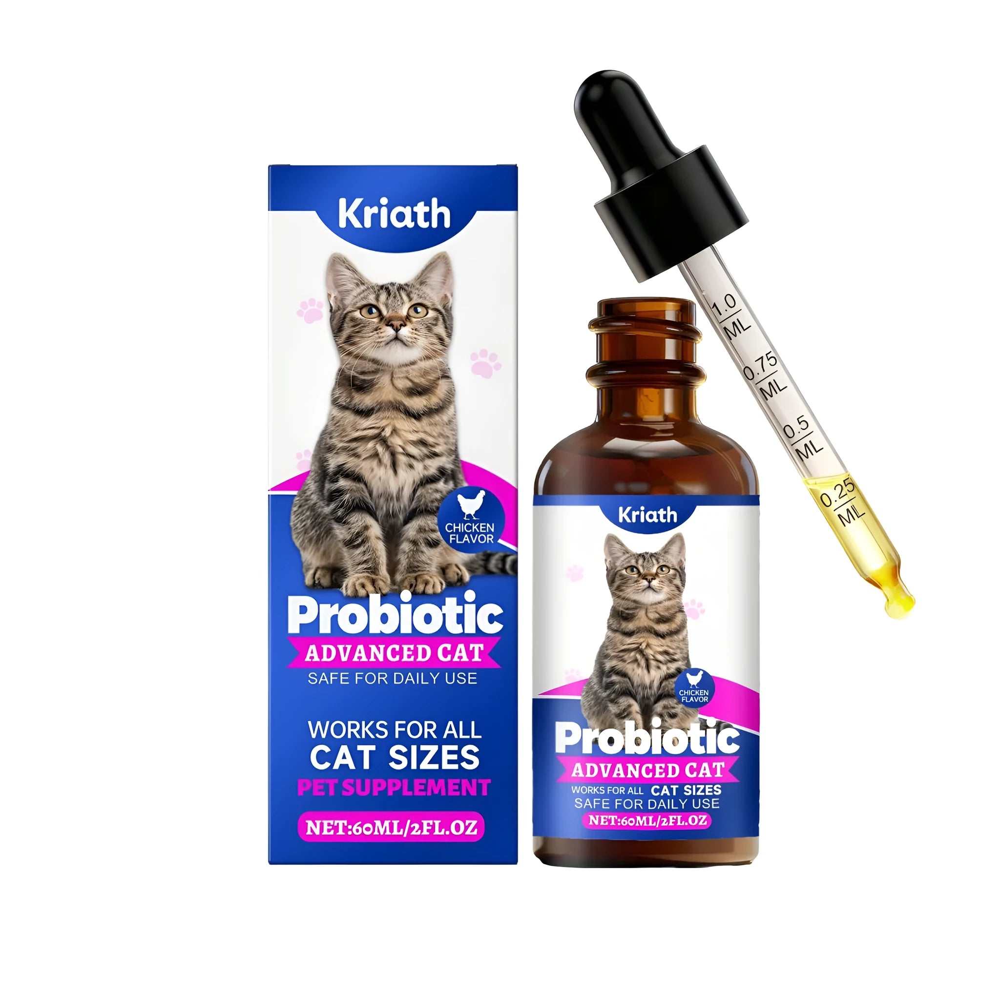 Probiotic For Cats 60ml liquid supplement bottle with Bacillus coagulans and chicory root inulin