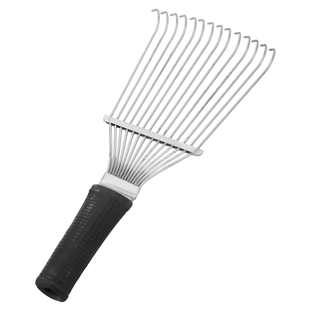 Black stainless steel dematting brush for grooming horses, dogs, and cattle.