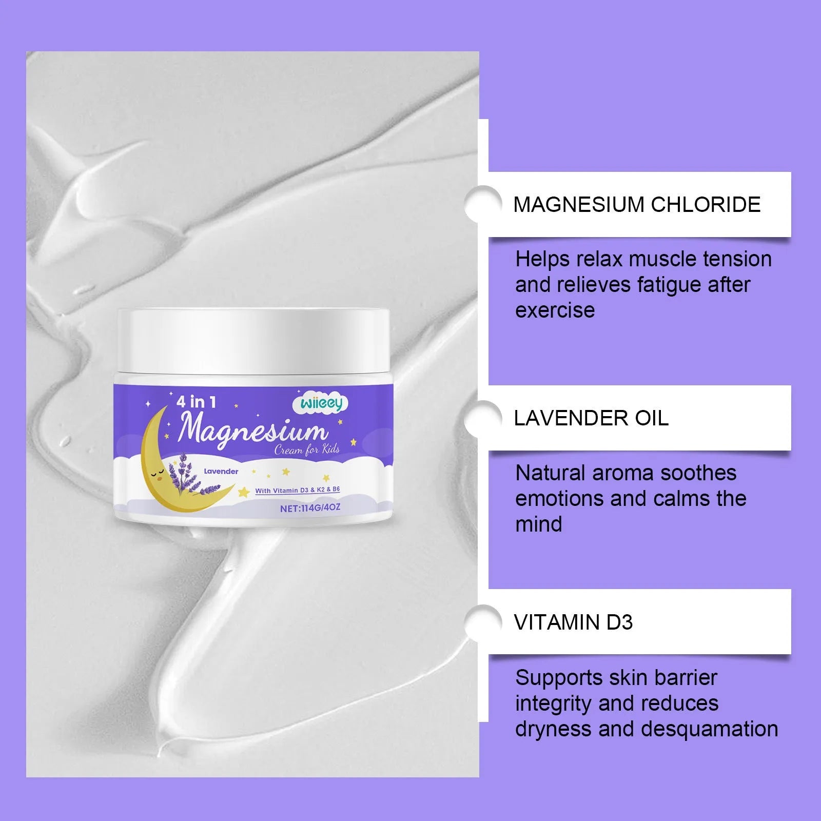 114g tub of magnesium cream for kids with vitamin D3 and B6