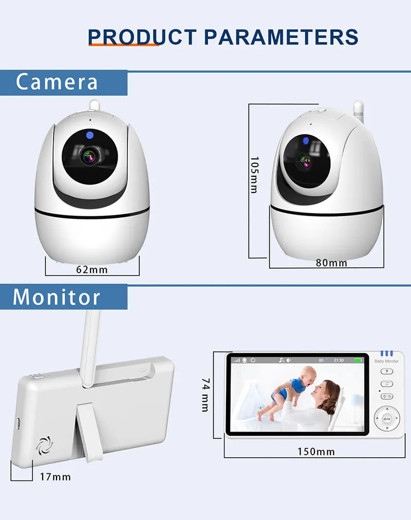 White wireless baby monitor with 5-inch HD screen and temperature display