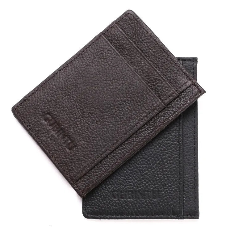 Men's solid colour genuine leather card holder 7.8cm by 10.7cm slim design