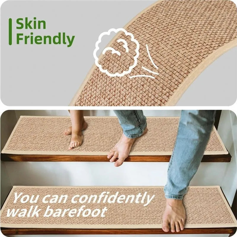 Japanese-style solid-colour stair mat with rubber or self-adhesive bottom in camel or black gold, measuring 20cm by 76cm.