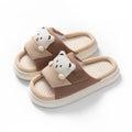 Cartoon bear women's house slippers with thick mute sole in blue, brown, green, pink, and yellow