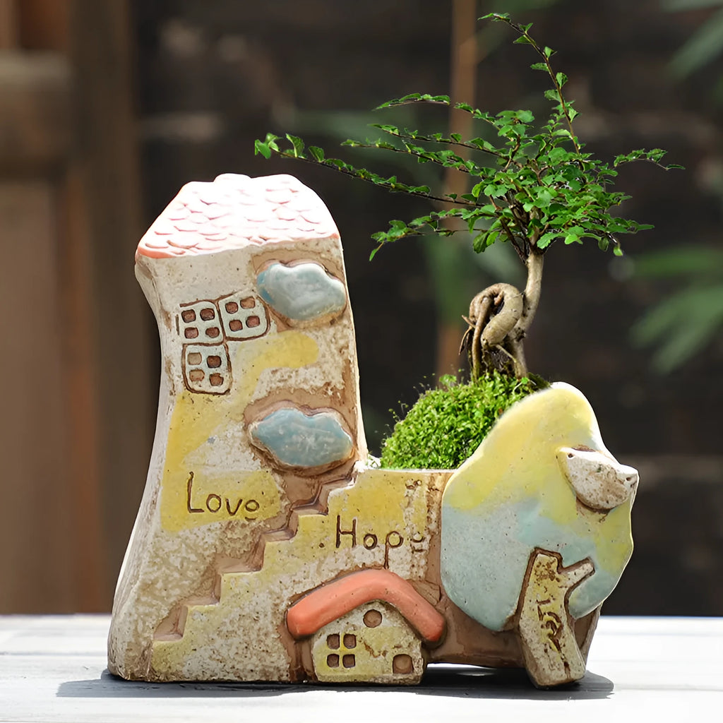 Ceramic combination pot with hand-painted meat and flower design in cute pastoral style