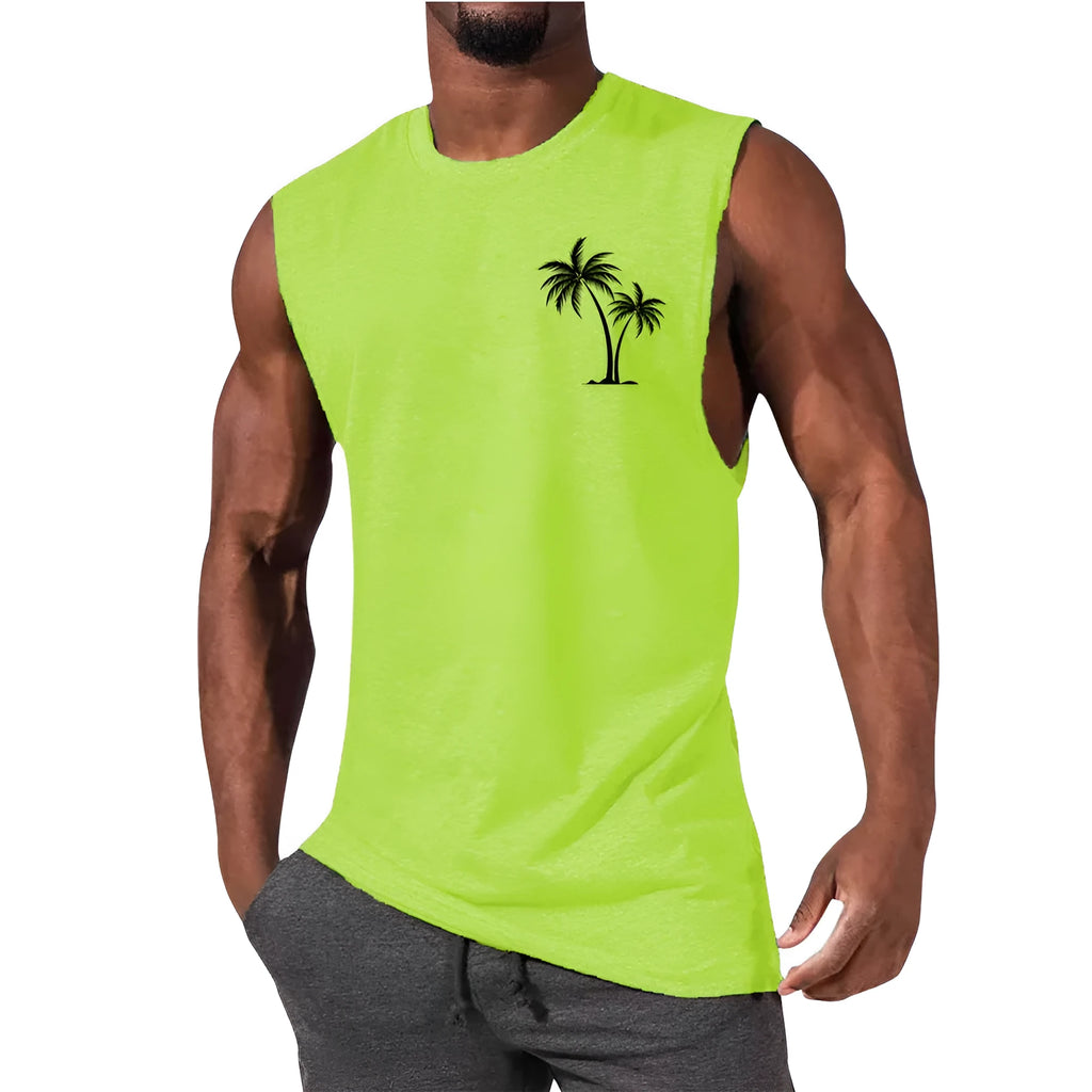 Mens sleeveless T-shirt, loose summer sports vest, polyester milk silk, digital print pattern, straight hem, hip hop style.