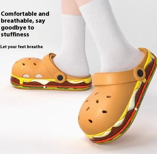 Women's thick-soled EVA sandals in a light colour with hollow-out design and covered toes.