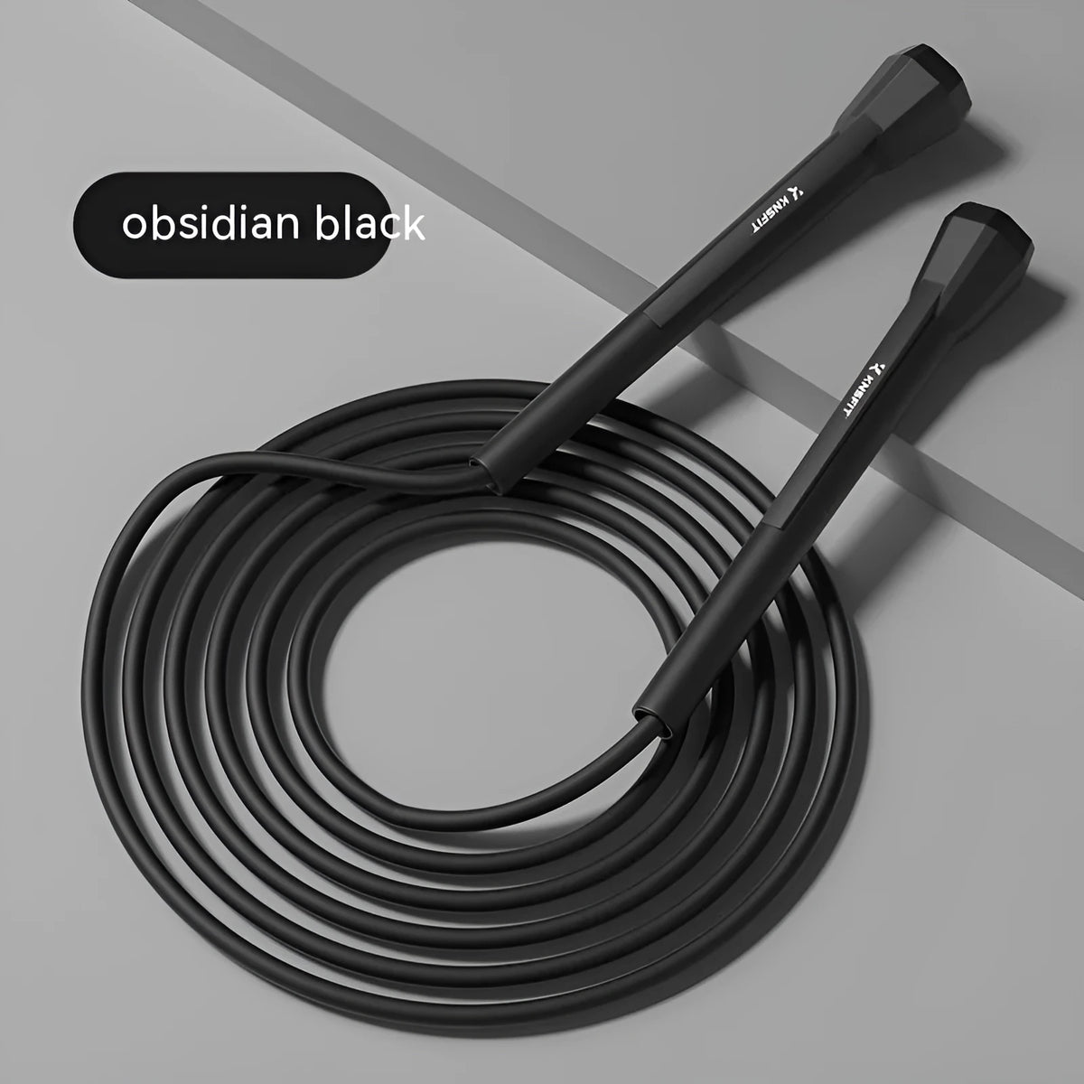 Children's PVC skipping rope 280cm long, 5mm diameter, in black, blue, red, purple, or green.