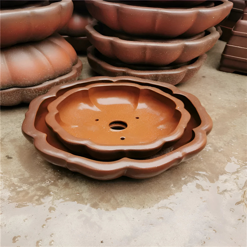 Purple sand round flower pot in red colour, 35-40cm height, for small begonia tree display on desktop