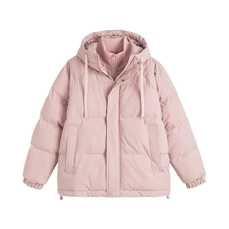 Loose two-piece winter cotton-padded coat in cardigan style with side seam pockets
